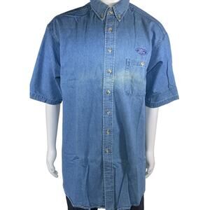 Vintage Union Line Denim Work Shirt Ford Emblem Short Sleeve NWOT Size Large